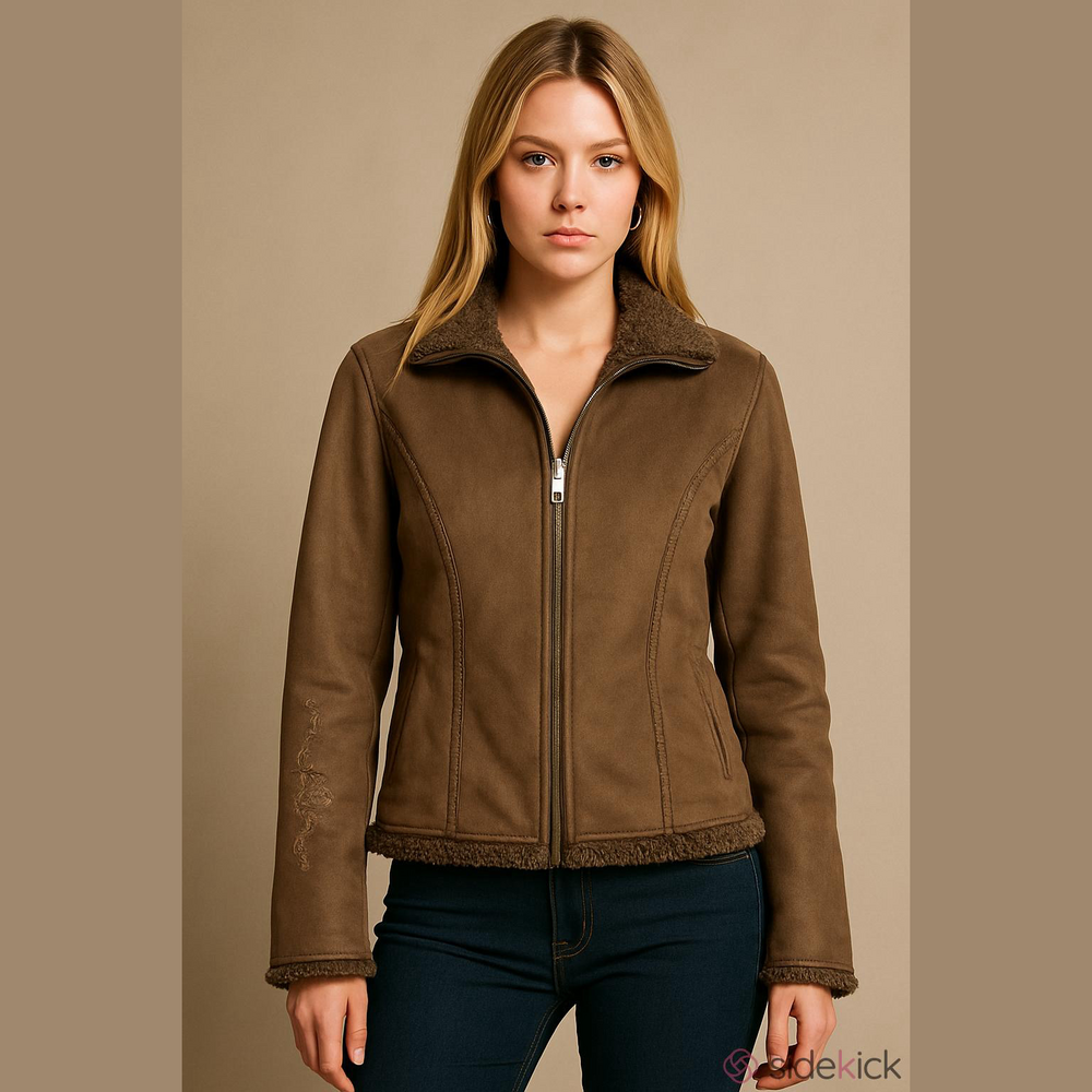 L.L. Bean Tan Faux Shearling Jacket Y2K Sherpa Lined Size Medium